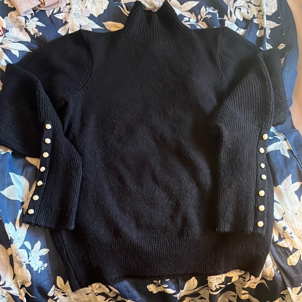 COPY - Scoop Black Turtleneck with pearl sleeve detail size medium